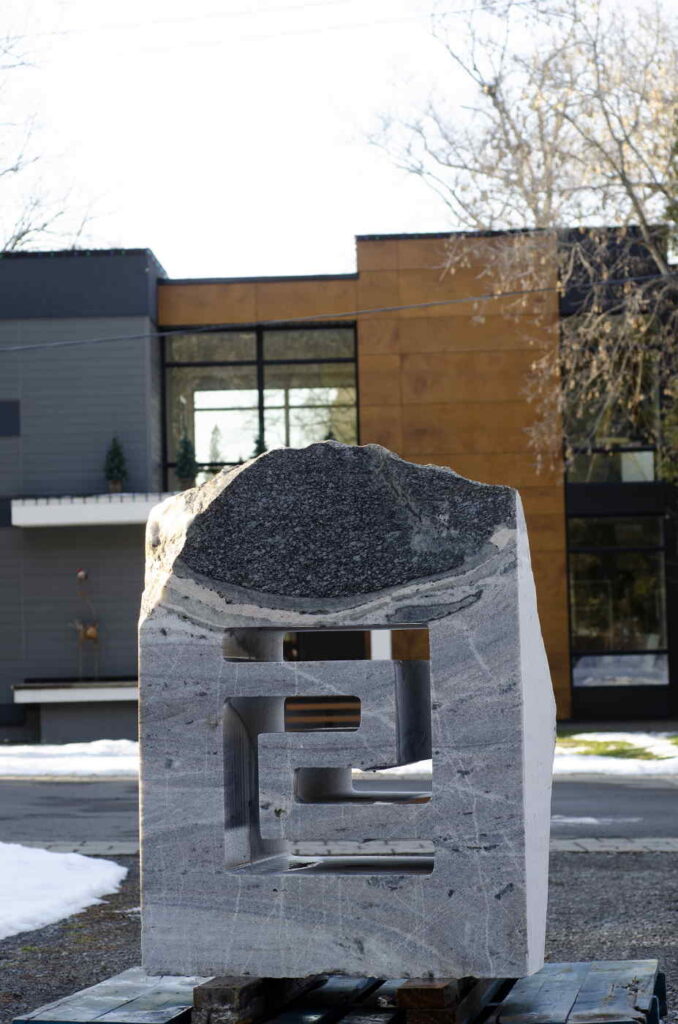 Gneiss boulder sculpture LED light