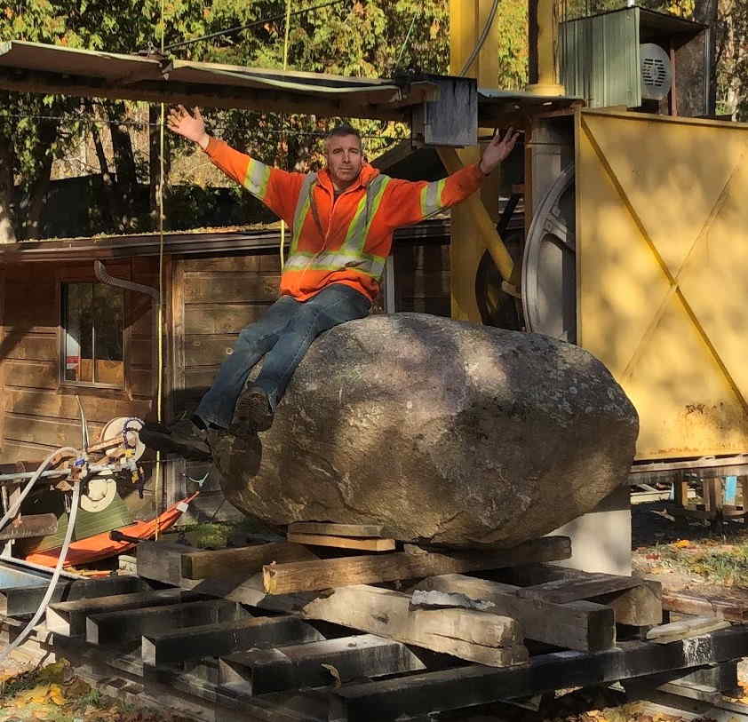 Setting up stone for cutting Setting up stone for cutting